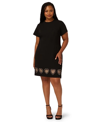 Adrianna Plus Women's Beaded Knit Crepe Sheath Dress