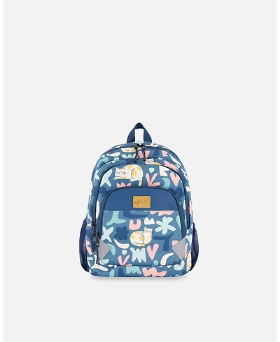 Deux par Deux Girl Little Kids Backpack Green Cat Print - Toddler|Child