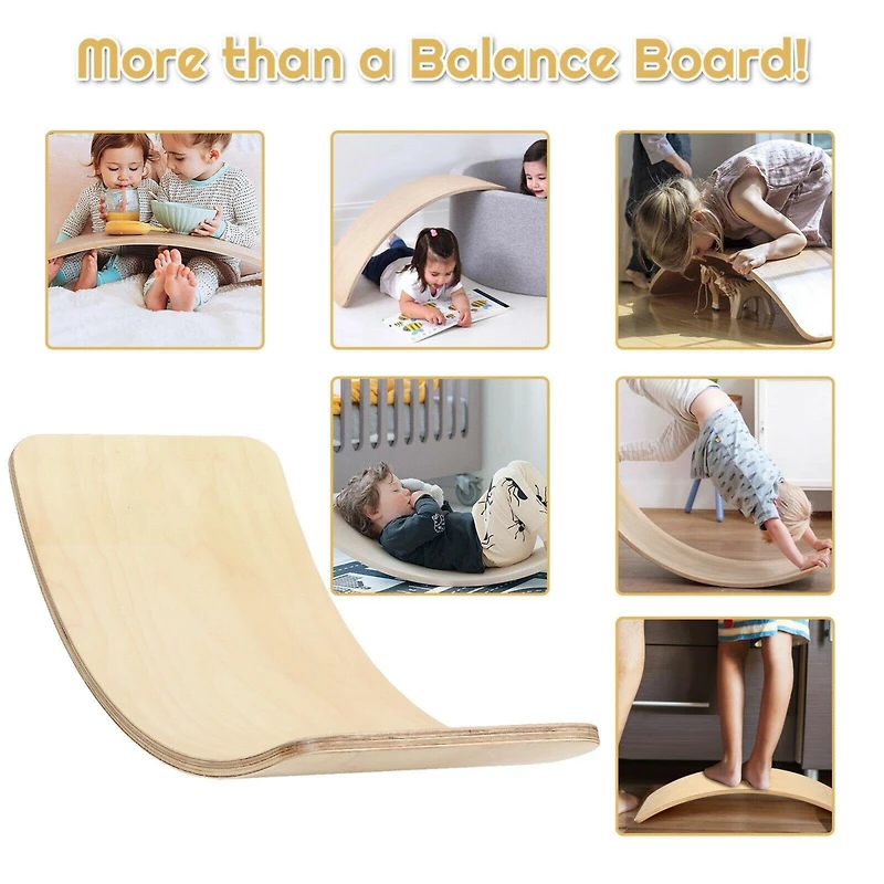 Wooden Wobble Balance Board Kids 35 Inch Rocker Yoga Curvy Board with Felt Layer