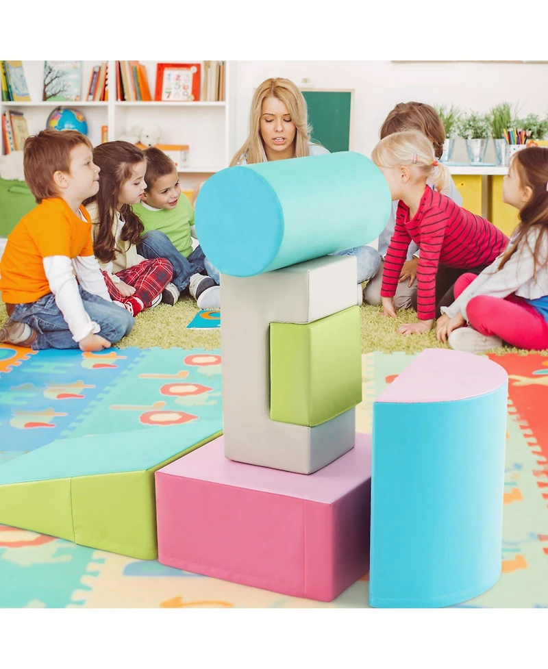 6-Piece Foam Climbing Blocks Indoor Climb and Crawl Activity Playset with Rectangles