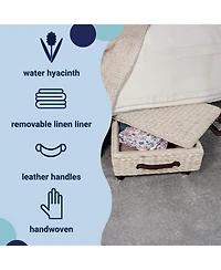 Happimess Chett 26.38" Minimalist Hand-Woven Hyacinth/Wood Underbed Storage Bin with Wheels and Handles