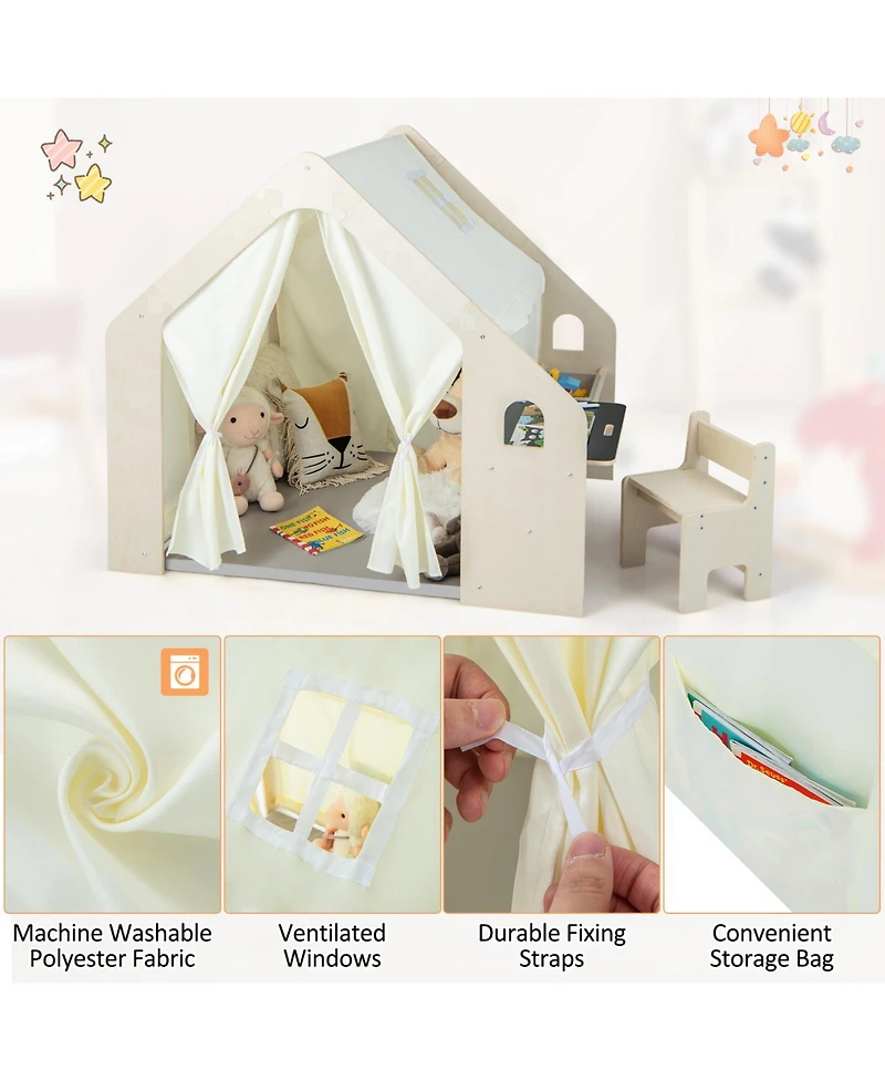 Montessori Style Indoor Playhouse with Storage Bin and Floor Mat for Toddlers Aged 2-6 Years Old
