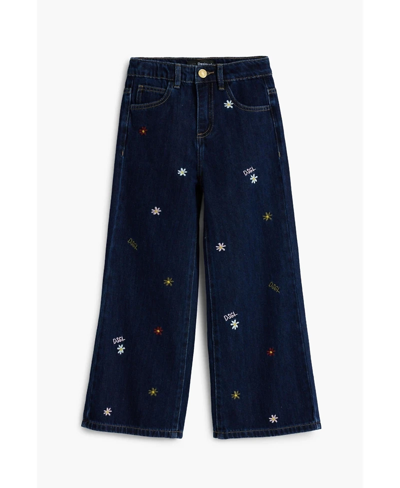 Desigual Girls's Embroidered cropped wide jeans
