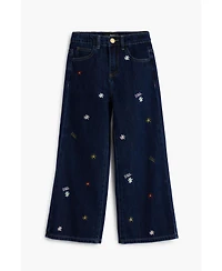 Desigual Girls's Embroidered cropped wide jeans