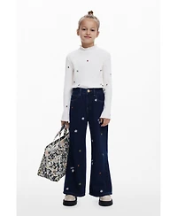 Desigual Girls's Embroidered cropped wide jeans