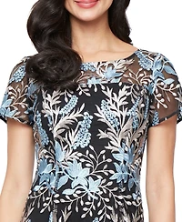 Sl Fashions Women's Short Sleeves Embroidered Midi Dress