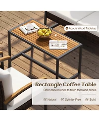 Gymax Set Of 4 Patio Conversation Set w/ Coffee Table Solid Acacia Wood Armrests Tabletop