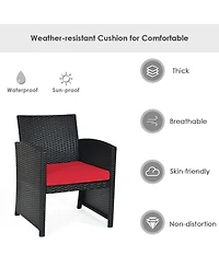 Gymax 4PCS Rattan Outdoor Conversation Set Patio Furniture Set w/ Red Cushions