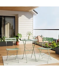 gaomon 3 Pieces Green Patio Bistro Set, Folding Table & Chairs, Metal Frame, Weather Resistant, Space Saving for Indoor & Outdoor