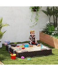 Qaba Square Kids box with Cover, 4 Seats, Bottom Liner,