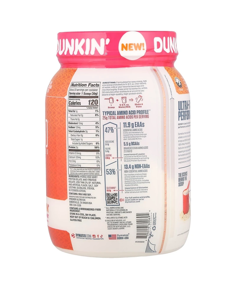 Dymatize ISO100 Hydrolyzed 100% Whey Protein Isolate Dunkin Glazed Donut
