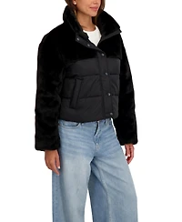 Sebby Collection Women's Short Mix Media Puffer Jacket