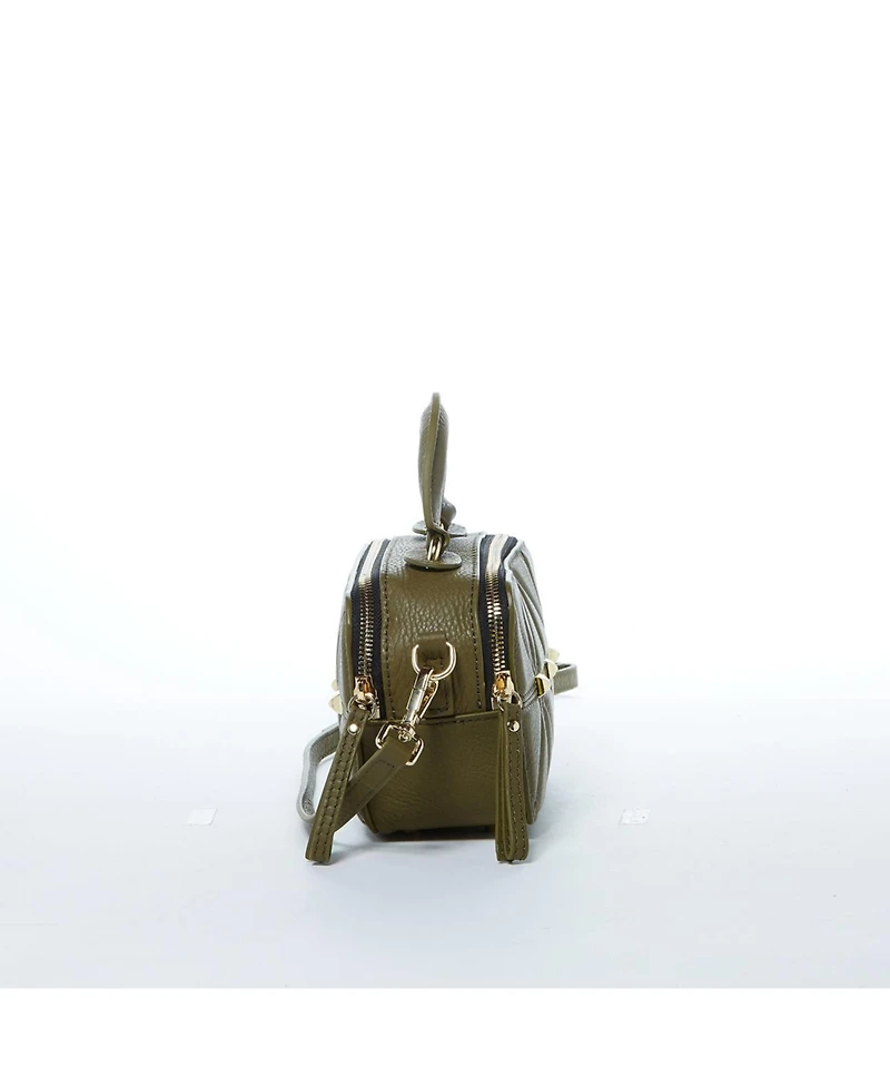 Susu Olive Green Small Crossbody Bag Pebble Leather Mini Purse with Top Handle and Adjustable Strap for Women