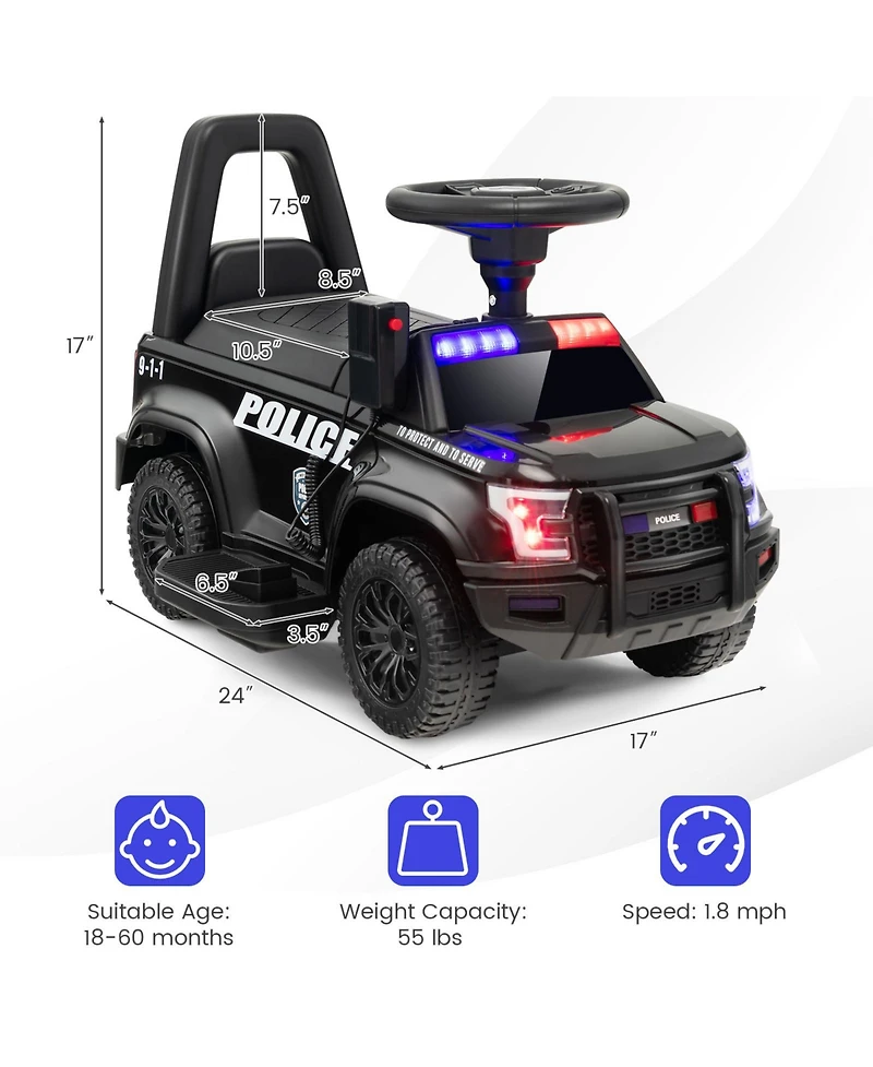 6V Kids Ride-On Police Car with Real Megaphone and Siren Flashing Lights - Black
