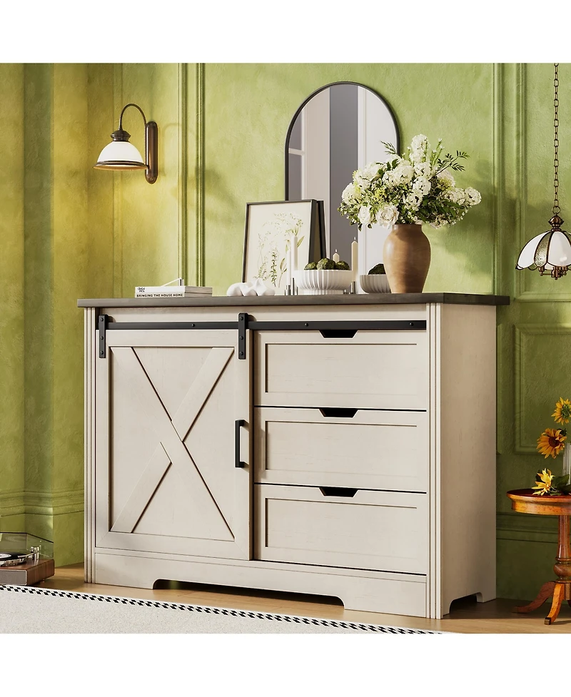 Casainc Storage Cabinet with Silent Sliding Doors and Three Drawers