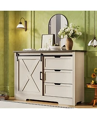 Casainc Storage Cabinet with Silent Sliding Doors and Three Drawers