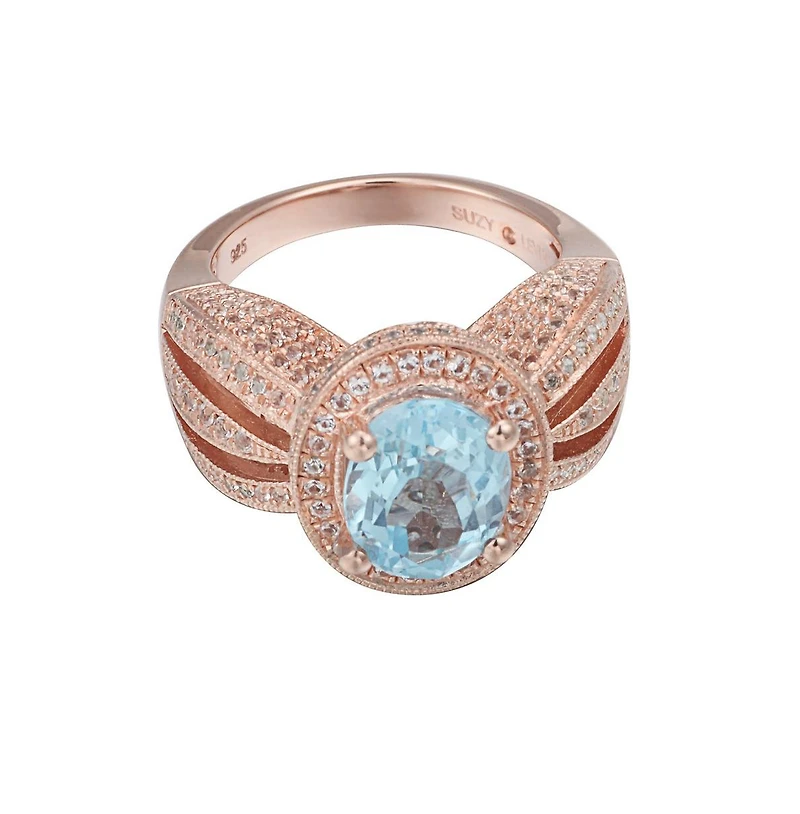 Suzy Levian New York Sterling Silver Oval Cut Center Topaz Cocktail Ring