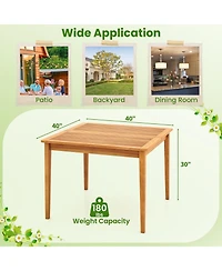 Gymax 40'' 4-Person Outdoor Acacia Wood Dining Table w/ 1.96'' Umbrella Hole for Porch