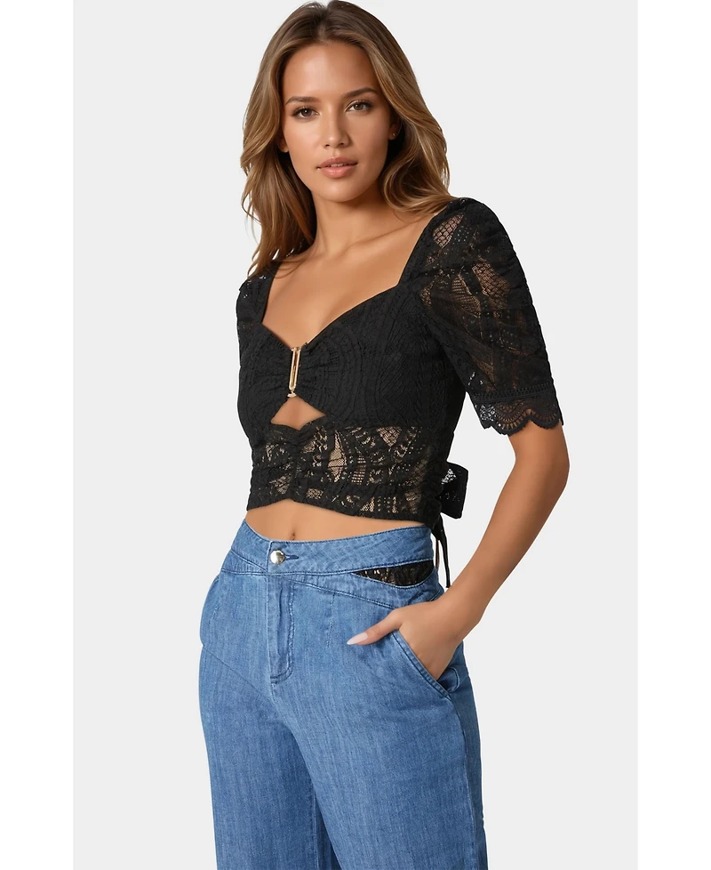 Bebe Women's Puff Sleeve Lace Top