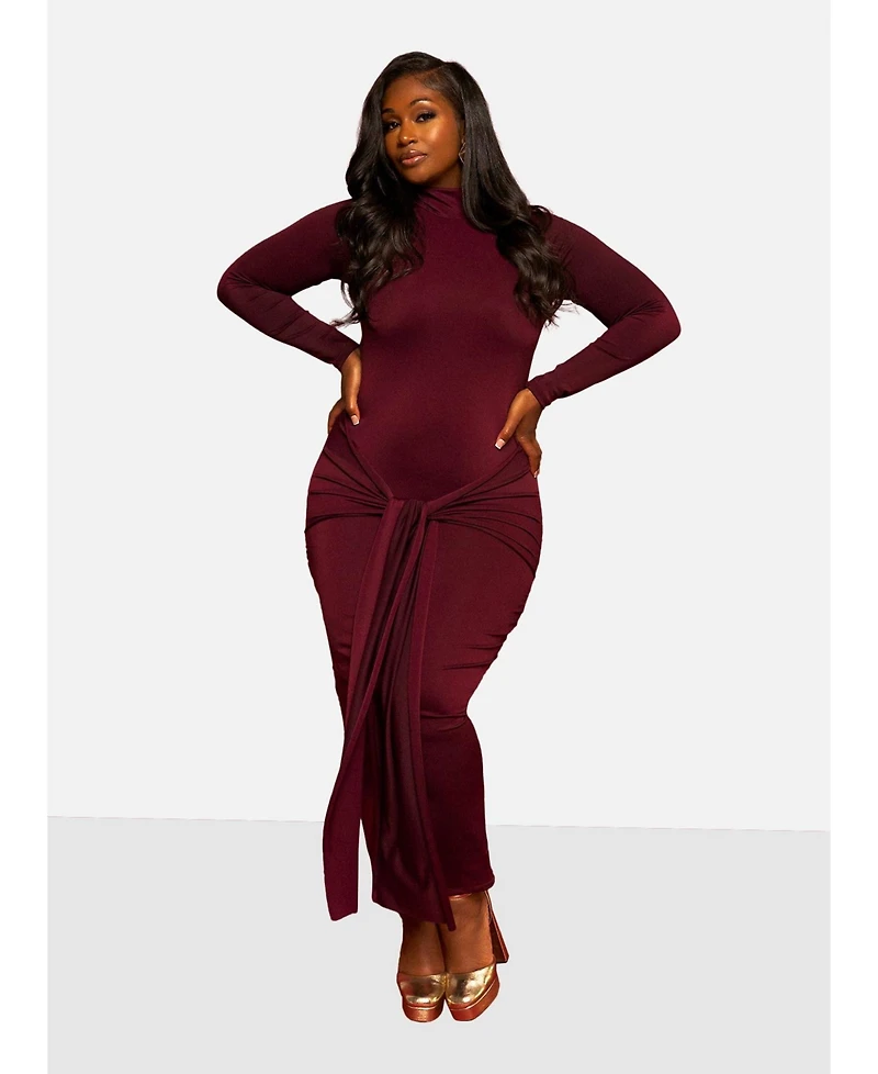 Rebdolls Women's Mary Draped Tie Bodycon Maxi Dress