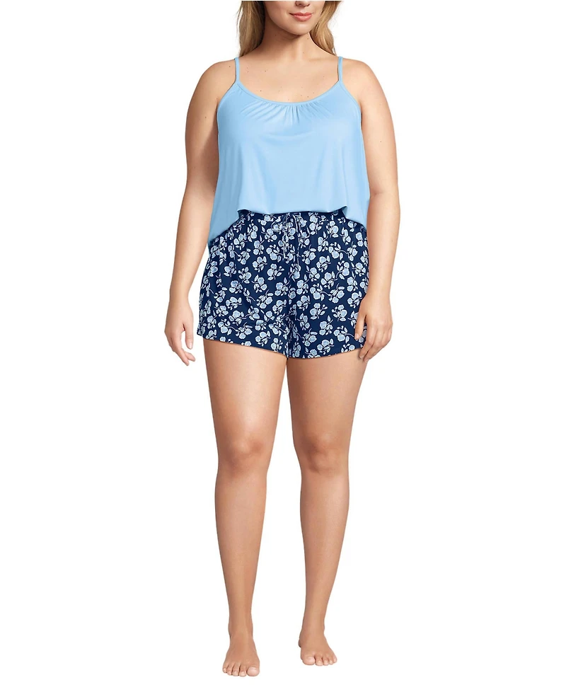 Lands' End Plus Cooling 3 Piece Pajama Set - Long Sleeve Top Cami and Shorts
