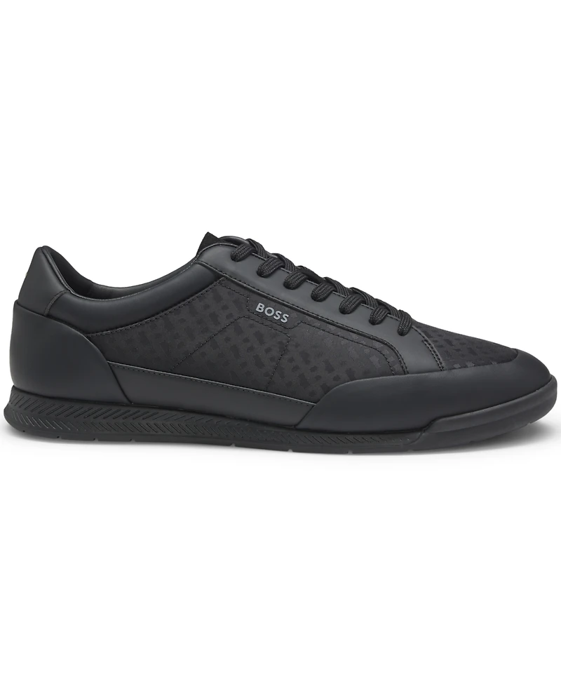 Boss by Hugo Men's Monogram-Jacquard Leather Trim Trainers Shoe