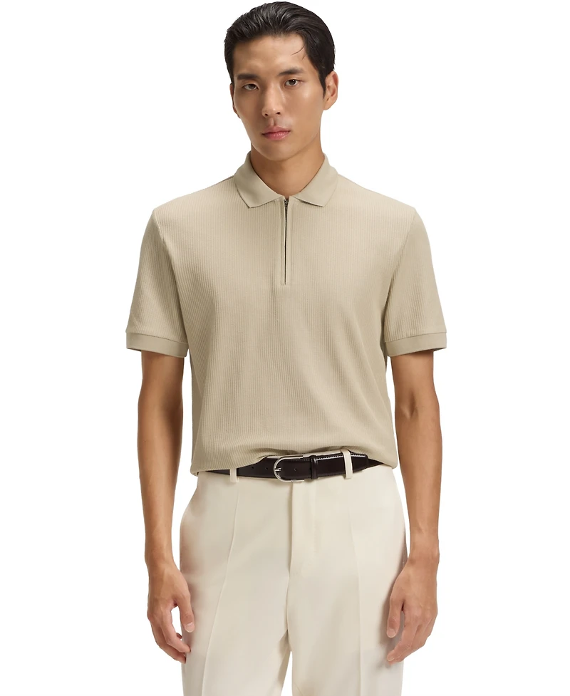 Boss by Hugo Men's Zip Placket Structured-Cotton Polo Shirt