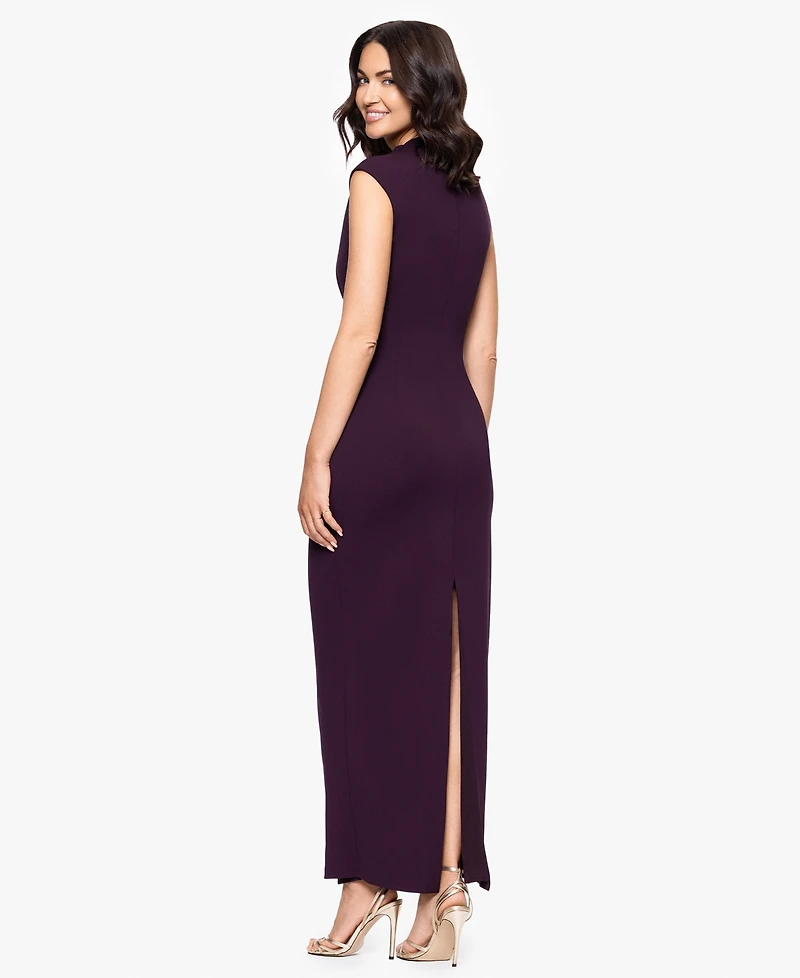 Betsy & Adam Women's Ruched Scuba Crepe Mock Neck Dress