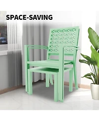 gaomon 3 Pcs Green Patio Bistro Set, Outdoor Stackable Steel Chairs & Square Coffee Table for Balcony, Porch, Garden, Lawn