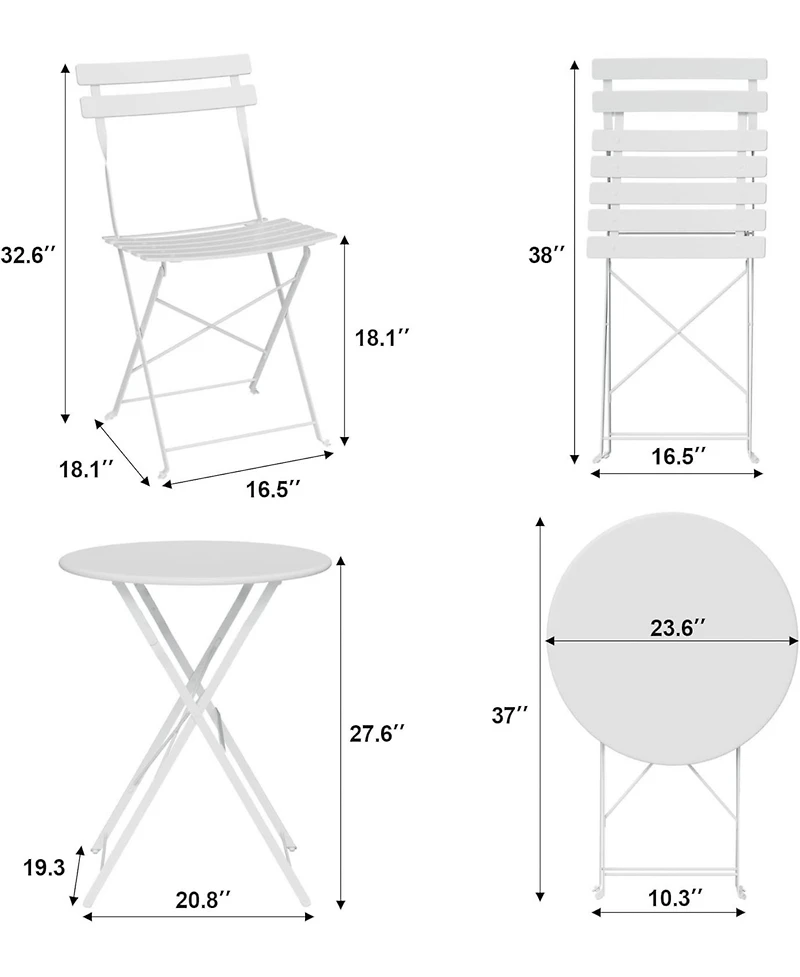 gaomon White 3-Piece Patio Bistro Set, Outdoor Folding Table & Chairs, Weather Resistant, Space Saving for Backyard & Balcony