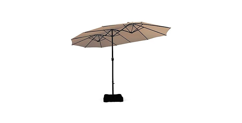 15 Feet Double-Sided Twin Patio Umbrella with Crank and Base
