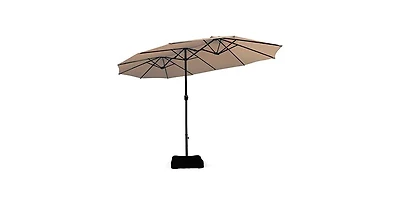 15 Feet Double-Sided Twin Patio Umbrella with Crank and Base