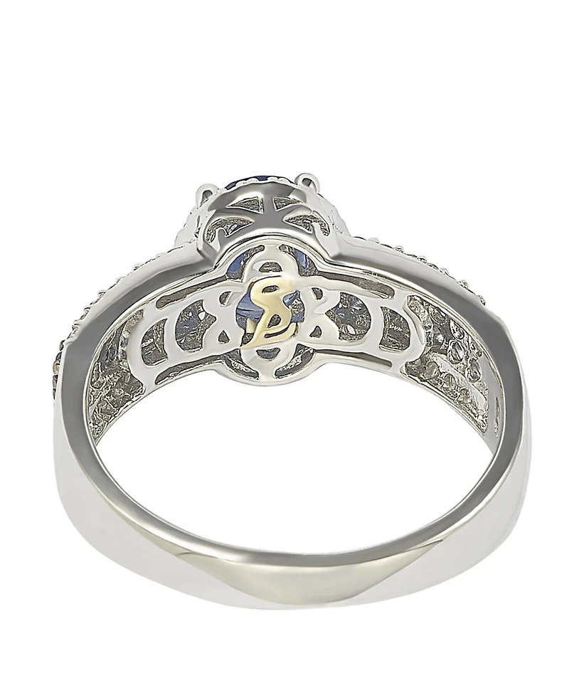 Suzy Levian New York Sterling Silver Oval-Cut Sapphire & Created White Anniversary Ring