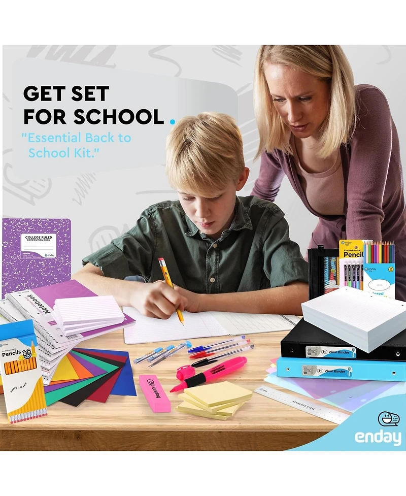 105-Piece School Supplies Kit for High School & College – Binders, Notebooks, Folders, Pens, Pencils, Sticky Notes, Dividers, Ruler, Erasers & More