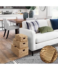 Casafield Set of Water Hyacinth Storage Baskets (Medium/Large), Multipurpose Organizer Rectangular Totes with Removable Lids