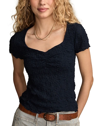 Lucky Brand Women's Textured Sweetheart Neck Babydoll Top