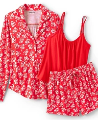 Lands' End Women's Cooling 3 Piece Pajama Set - Long Sleeve Top Cami and Shorts