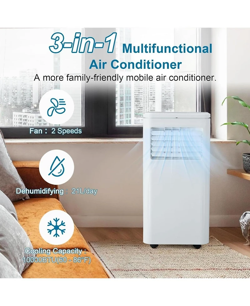 Gaomon 10,000 Btu Portable Air Conditioner - Quiet Cooling, Fan & Remote, Timer, Easy Installation, White, Cools up to 450 Sq. Ft