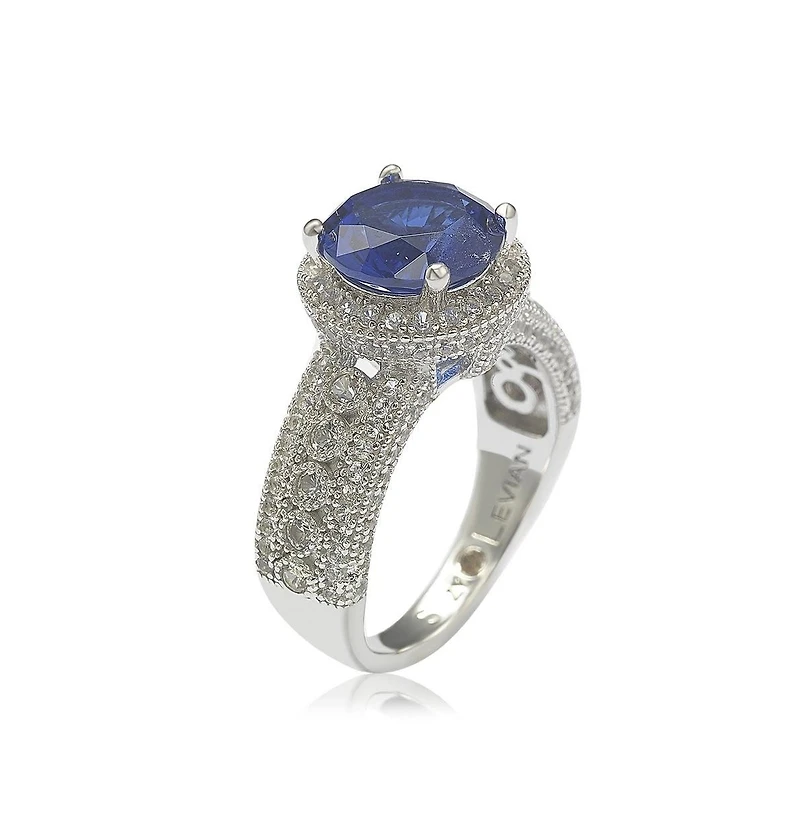 Suzy Levian Sterling Silver Sapphire & Created White Round-Cut Ring