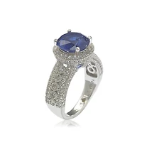 Suzy Levian Sterling Silver Sapphire & Created White Round-Cut Ring