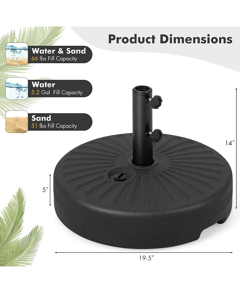 Gymax Patio 19.5'' Fillable Round Umbrella Base Stand Holder Heavy-Duty Pole 1.5''/1.9''