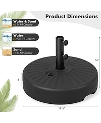Gymax Patio 19.5'' Fillable Round Umbrella Base Stand Holder Heavy-Duty Pole 1.5''/1.9''