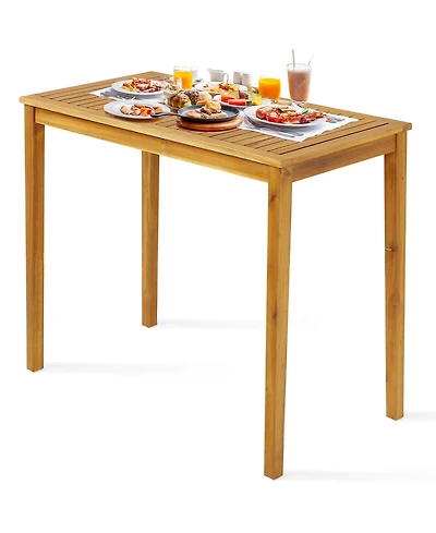 Gymax 45'' Rectangular Bar Height Dining Table Outdoor Acacia Wood Bar Table Indonesia Teak