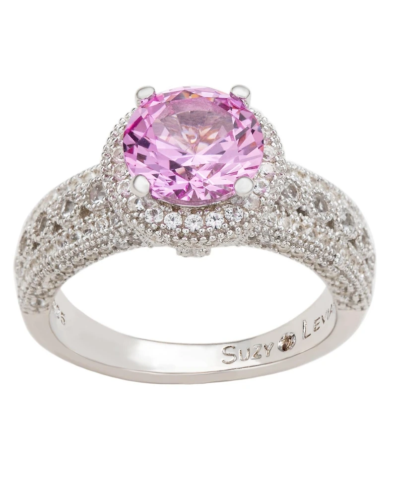 Suzy Levian Sterling Silver Sapphire & Created White Round-Cut Ring