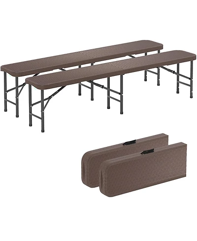 Gymax Set Of 2 6FT Plastic Folding Bench w/ 1320 Lbs Capacity Handle & Lock For Outdoor