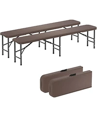 Gymax Set Of 2 6FT Plastic Folding Bench w/ 1320 Lbs Capacity Handle & Lock For Outdoor