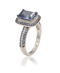 Suzy Levian Sterling Silver Sapphire and Created White Halo Ring