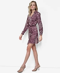 Dkny Women's Long Sleeve Collared Wrap Dress