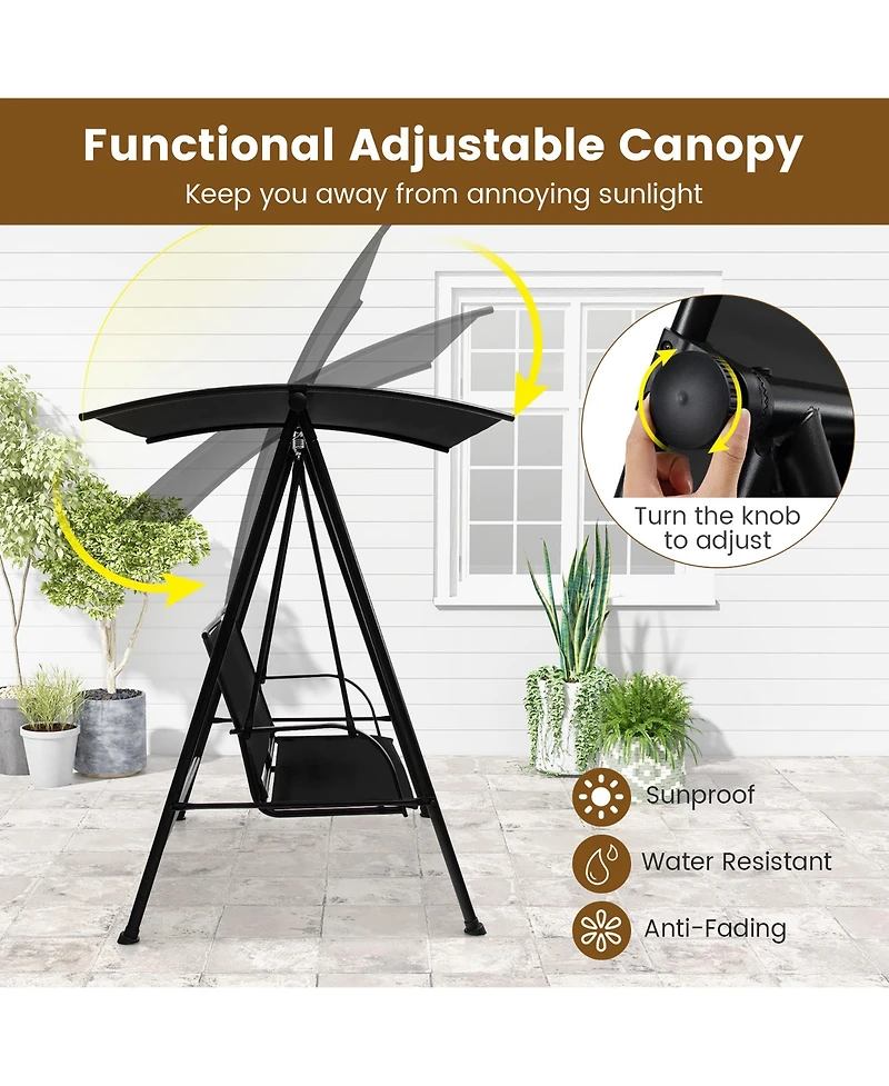 Gymax 2-Person Patio Swing Seat Bench Canopy Loveseat Outdoor