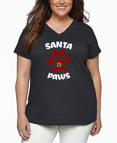 La Pop Art Plus Size Santa Paws Word Art V-Neck T-Shirt